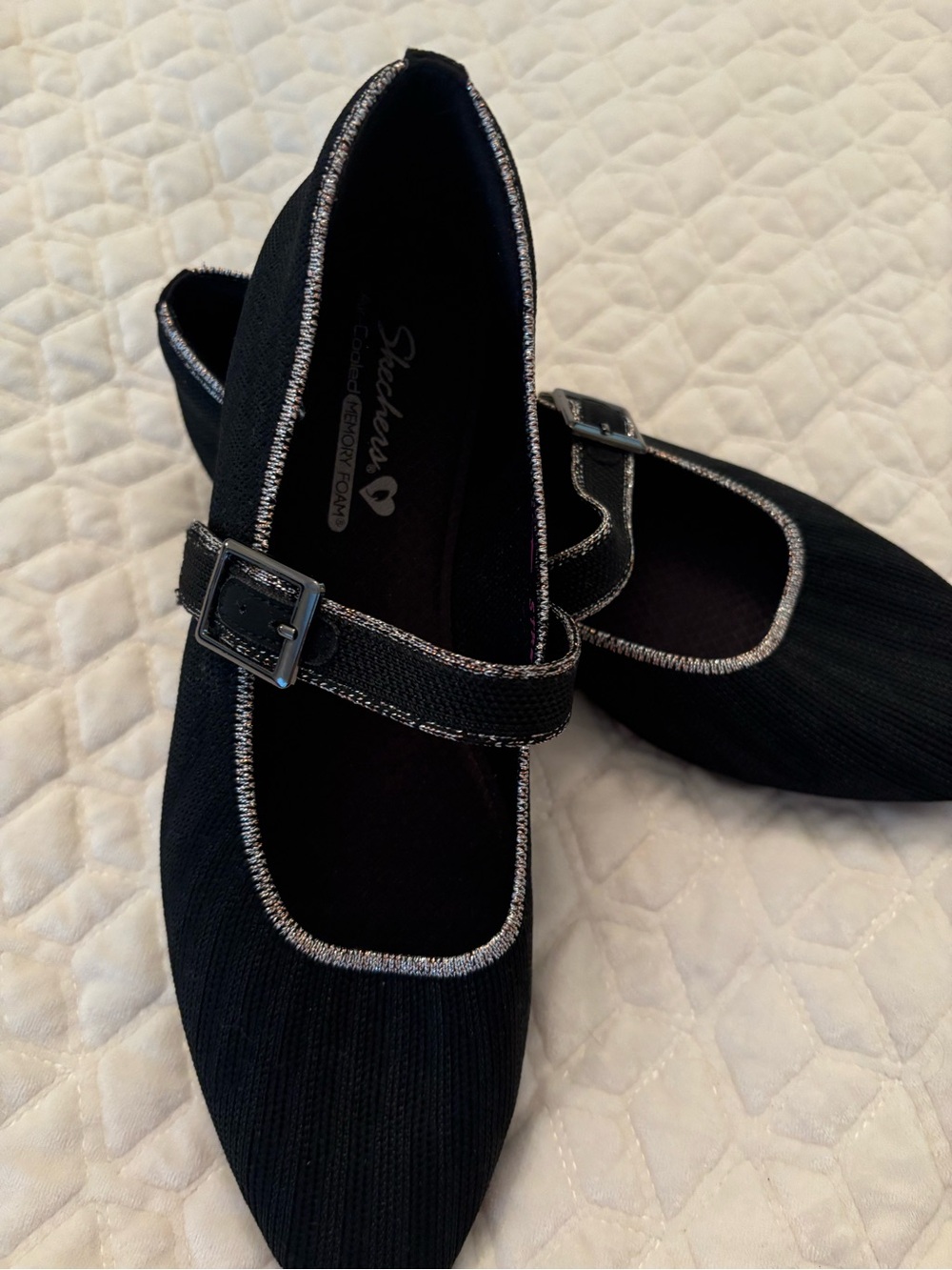 Skechers Black Mary Jane Flats with Metallic Silver Trim